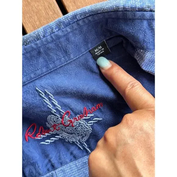 Robert Graham Men’s Medium Blue Abstract Print Short Sleeve Button Down Shirt - Picture 5 of 7